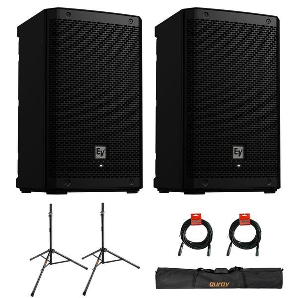 Electro-Voice ZLX-8P-G2 8" 2-Way 1000W Powered Loudspeaker with Bluetooth (Pair) Bundle with Auray SS-47S-PB Steel Speaker Stands with Carrying Case and 2x XLR Cable
