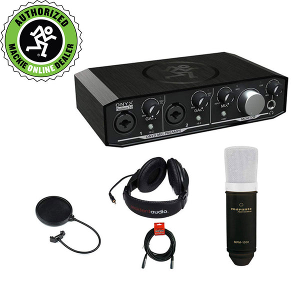 Mackie Onyx Series Producer 2-2 Audio Interface with Marantz MPM-1000 Large-Diaphragm Condenser Microphone, R100 Stereo Headphone, XLR Cable and Pop Filter