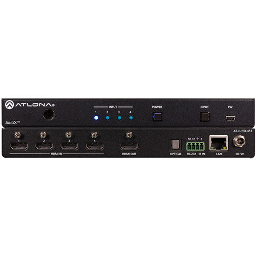 Atlona 4K/UHD HDR 4x1 Input HDMI Switcher with Auto-Switching and Return Optical Audio