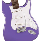 Squier Sonic Stratocaster Electric Guitar Ultraviolet, Laurel Fingerboard, White Pickguard Bundle with Fender Professional Instrument Cable, Logo Guitar Strap and Celluloid Guitar Picks 12-Pack