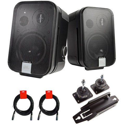 JBL Control 2P Compact 5.25" 2-Way Powered Monitor, Master and Extension Speakers (Pair) Bundle with JBL MTC-2P Mounting Kit and 2x XLR-XLR Cable