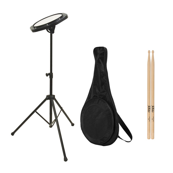 On-Stage DFP5500 Drum Practice Pad with Stand & Bag + On-Stage MW5A Wood Tip 5A Drumsticks (Pair) Bundle