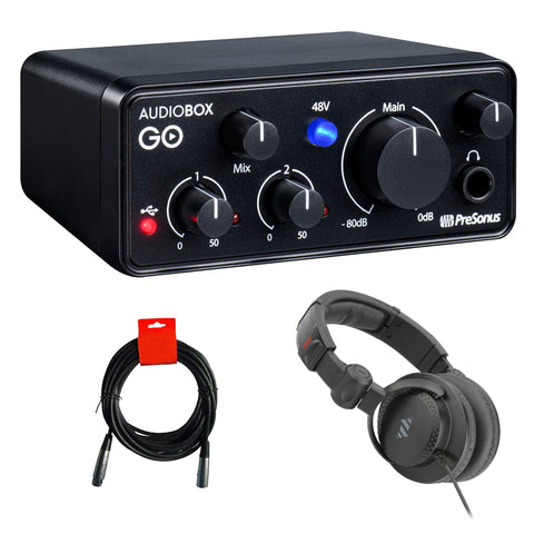 PreSonus AudioBox GO Ultracompact USB Type-C Audio Interface Bundle with Polsen Studio Monitor Headphones and XLR-XLR Cable