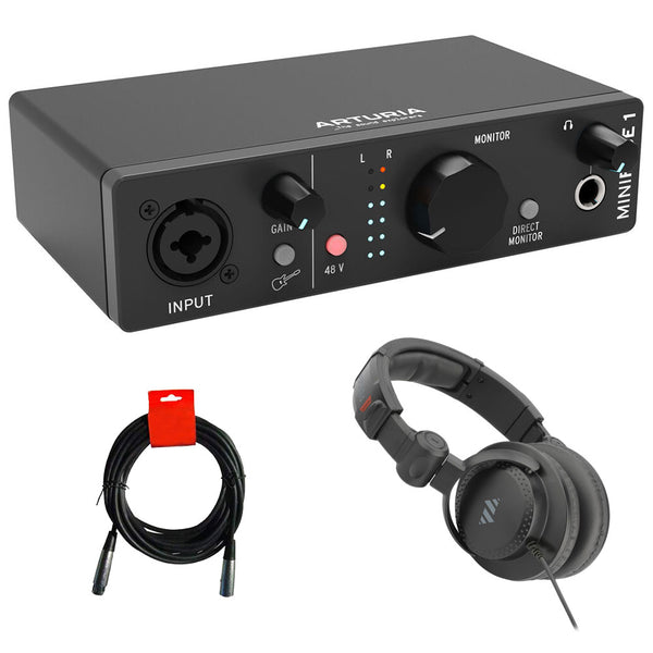 Arturia MiniFuse 1 Portable Solo USB Type-C Audio Interface (Black) Bundle with Studio Pro Monitor Headphones and XLR-XLR Cable