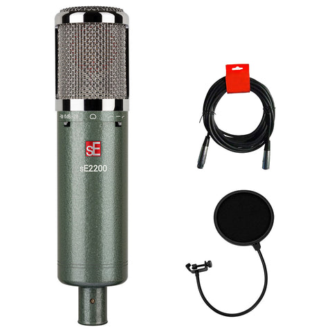 sE Electronics 2200 Large Diaphragm Cardioid Condenser Microphone - Vintage Edition Bundle with Pop Filter and 20" XLR-XLR Cable