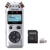 Tascam DR-05X Silver Stereo Handheld Digital Recorder and USB Audio Interface with 16GB MicroSD Memory Card Bundle