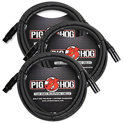 Pig Hog PHM10 8mm Tour Grade Mic Cable, XLR 10ft - 3-pack