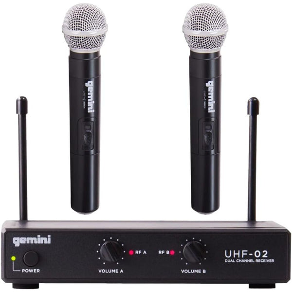 Gemini Sound UHF-02M Professional Audio DJ Equipment Superior Single Channel Dual 2 Wireless Handheld Microphones Receiver System with 150ft Operating Range (Frequency - S12 517.6+521.5)