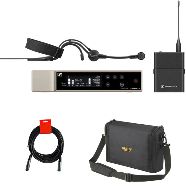 Sennheiser EW-D ME3 SET Digital Wireless Cardioid Headset Microphone System (Q1-6: 470 to 526 MHz) Bundle with Auray WSB-1S Carrying Bag and XLR-XLR Cable