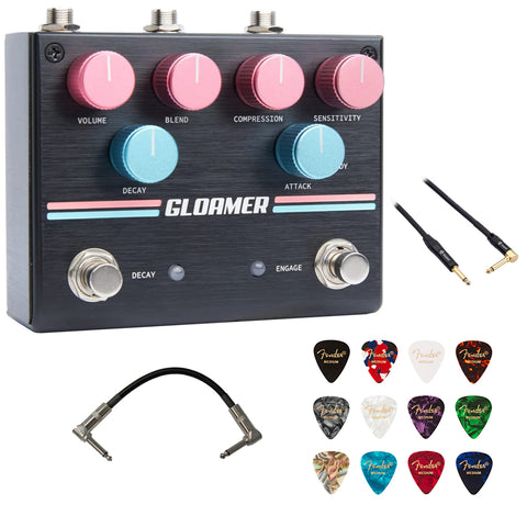 Pigtronix Gloamer Polyphonic Amplitude Synthesizer Pedal Bundle with Fender 12-Pack Celluloid Guitar Picks, Kopul Phone to Phone (1/4") Cable and Hosa 6" Pro Phone to Phone (1/4") Coupler