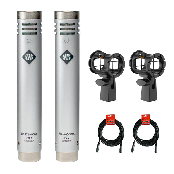 PreSonus PM-2 Small-Diaphragm Cardioid Condenser Microphone (Pair) with 2x Suspension Shockmount & 2x XLR Cable Bundle