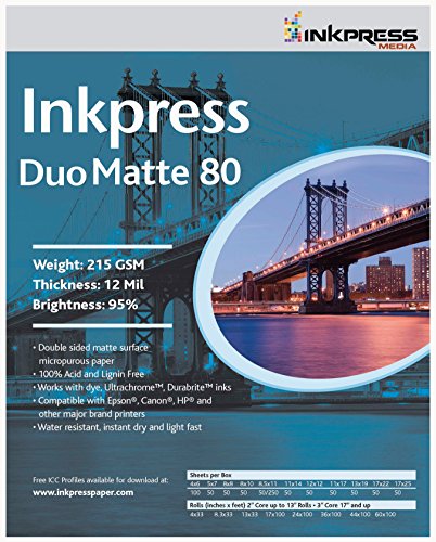 INKPRESS MEDIA 215 GSM,12 Mil,5x7", 95 Percent Bright, Double Sided Photo Paper (#PP805750)