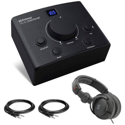 PreSonus MicroStation BT 2.1 Monitor Controller with Bluetooth Connectivity Bundle with Polsen HPC-A30-MK2 Monitor Headphones and 2x 5' Phone TRS Cable