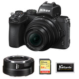 Nikon Z50 Compact Mirrorless Stills/Video Camera with 16-50mm Lens with Nikon FTZ II Mount Adapter, 64GB UHS-I SDXC Memory Card, and Kellards Cleaning Pack