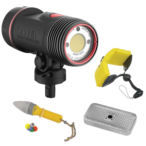 Sealife SESL678 Sea Dragon 3000F Auto Photo-Video Dive Light with Floating Wrist Strap, Nano Spotter & Silica Gel Metal Case Bundle