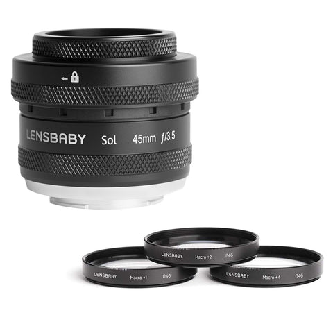 Lensbaby Sol 45mm f/3.5 Lens for Canon RF Cameras with Lensbaby 46mm Macro Filters Bundle