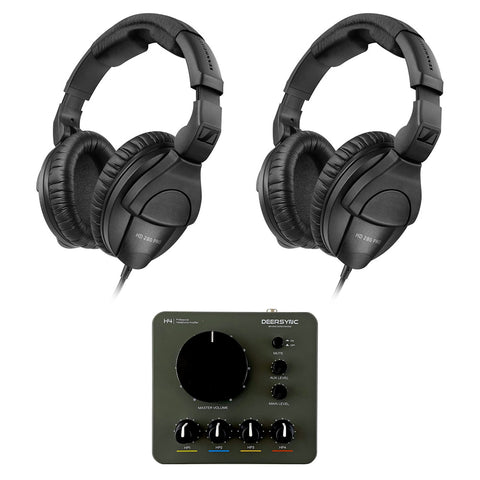 Sennheiser HD 280 Pro Circumaural Closed-Back Monitor Headphones (Pair) Bundle with Deersync H4 4-Channel Pro Studio Headphone Amplifier