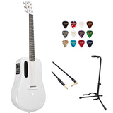 Lava Music ME 3 38" Touchscreen Acoustic Electric SmartGuitar with Gig Bag (White) Bundle with Kopul 10' Instrument Cable, Fender 12-Pack Picks, and Gator Guitar Stand