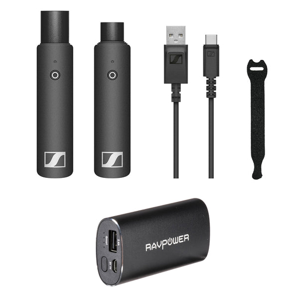 Sennheiser XSW-D XLR Base Set Wireless Microphone System with RAVPower Luster 6700mAh Charger & Fastener Straps (10-Pack) Bundle