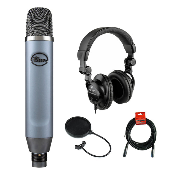 Blue Ember Small Diaphragm Studio Condenser Microphone with Polsen HPC-A30 Monitor Headphones, XLR Cable & Pop Filter Bundle