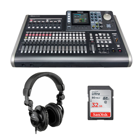 Tascam DP-24SD 24-Track Digital Portastudio with Polsen HPC-A30 Monitor Headphones & 32GB Memory Card Bundle