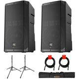 Electro-Voice ELX200-12P 12" 1200W 2-Way Powered Loudspeaker (Pair) Bundle with Auray SS-47S-PB Steel Speaker Stands with Carrying Case and 2X XLR-XLR Cables