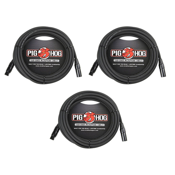 Pig Hog XLR 25 Foot Tour Grade Microphone Cables (3-Pack)