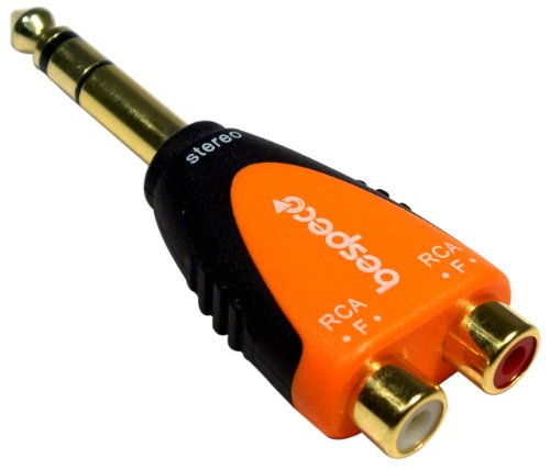 Bespeco 1/4" Stereo Male to 2x RCA Female Adapter (Black/Orange)