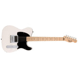 Squier Sonic ESquier Electric Guitar Arctic White, Maple Fingerboard Bundle with Fender Logo Guitar Strap Black, Fender 12-Pack Celluloid Picks, and Straight/Angle Instrument Cable