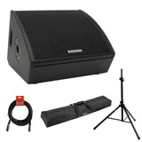 Samson RSXM12A - 800W 2-Way Active Stage Monitor (12") Bundle with Auray SS-4420 Steel Speaker Stand, Speaker Stand Bag 51" Interior and 20' XLR Cable