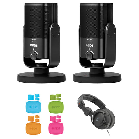 Rode NT-USB Mini USB Microphone (2-Pack) Bundle with Rode COLORS Color-Coded Caps (Set of 4) and Polsen Studio Monitor Headphones