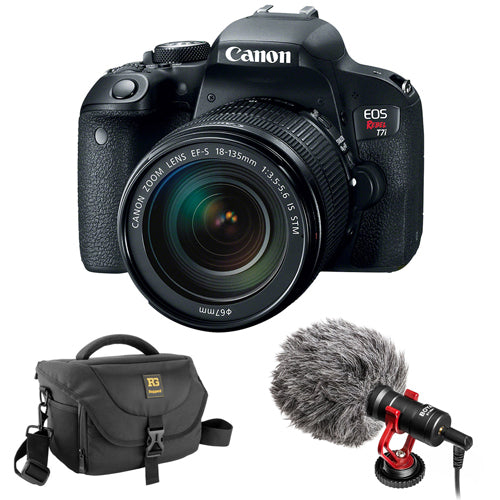 Canon EOS Rebel T7i DSLR Camera with 18-135mm Lens plus Boya BY-MM1 Shotgun Video Microphone and Journey 24 DSLR Shoulder Bag