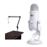 Blue Yeti USB Microphone (Whiteout) with BAI-2U Two-Section Broadcast Arm plus Internal Springs & USB Cable Bundle