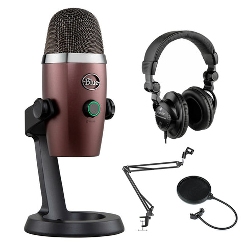 Blue Yeti Nano USB Condenser Microphone (Red Onyx) with Polsen HPC-A30 Monitor Headphones, Mic Suspension Boom & Pop Filter Bundle