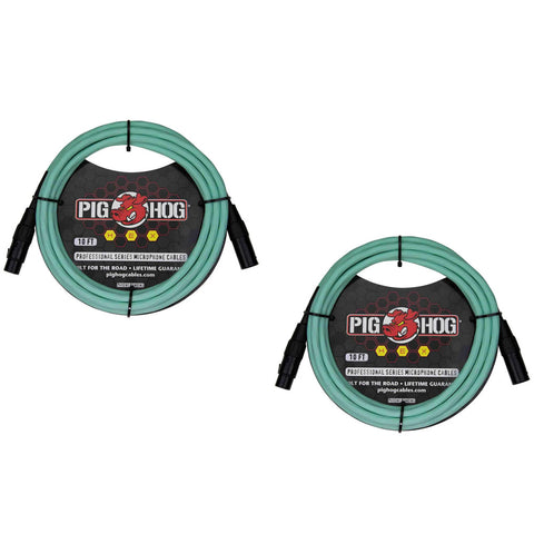 Pig HOG PHMH10SG Hex Series Microphone Cables 10-Feet XLR Connectors Seafoam Green (Pair)