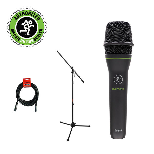 Mackie EM-89D EleMent Series Dynamic Vocal Microphone with Tripod Microphone Stand & XLR Cable Bundle
