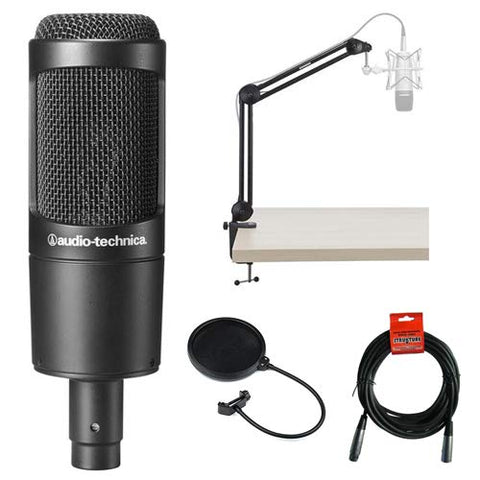 Audio-Technica AT2035 Cardioid Condenser Microphone with MBA38 Microphone Boom Arm, Pop Filter and XLR-XLR Cable