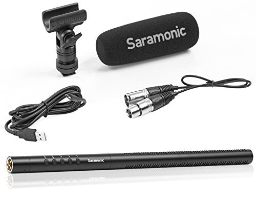 Saramonic SR-TM7 Super-Cardioid Broadcast XLR Shotgun Condenser Microphone with Built-in Rechargeable Battery, 15" Capsule, Digital High-Pass Filter, PAD, and High Frequency Boost Switches