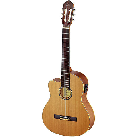 Ortega Guitars 6 String Family Series Pro Solid Top Acoustic-Electric Nylon Classical Guitar with Bag, Left-Handed (RCE131L)