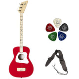 Loog 3 String Pro Acoustic Guitar and Accompanying App for Children, Teens and Beginners (Red) Bundle with 10-Pack Classic Pearl Celluloid Guitar Pick and Guitar Straps