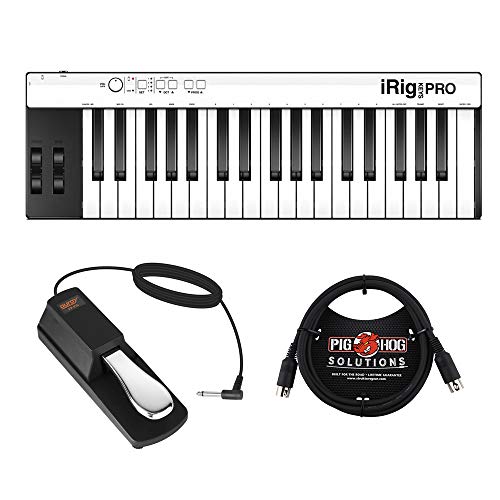 IK Multimedia iRig KEYS PRO 37-Key Controller with FP-P1L Piano-Style Sustain Pedal & 6ft MIDI Cable Bundle