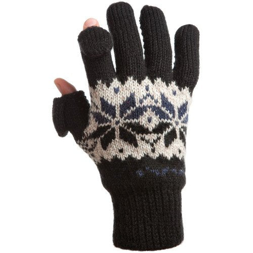 Freehands Women's Rag-Wool Gloves (Large/X-Large, Black)