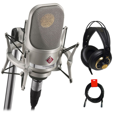 Neumann TLM 107 Studio Set Large-Diaphragm Multipattern Condenser Microphone with Shockmount (Nickel) Bundle with AKG K240 Studio Pro Stereo Headphones and 20' XLR-XLR Cable