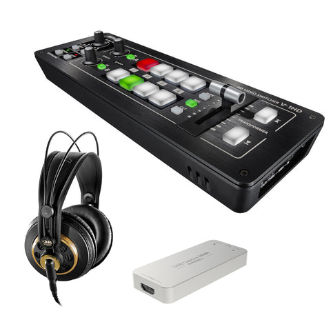 Roland V-1HD Portable 4 x HDMI Input Switcher with Magewell USB Capture HDMI Gen 2 & AKG K 240 Studio Pro Headphones Bundle