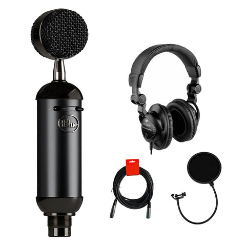 Blue Blackout Spark SL XLR Condenser Microphone with Polsen HPC-A30 Monitor Headphones, Pop Filter & XLR Cable Bundle