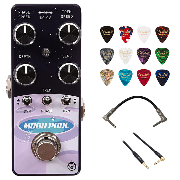 Pigtronix Moon Pool Tremvelope Phaser Pedal Bundle with Fender 12-Pack Celluloid Guitar Picks, Kopul Phone to Phone (1/4") Cable and Hosa 6" Pro Phone to Phone (1/4") Coupler
