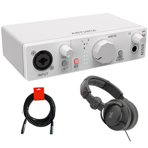 Arturia MiniFuse 1 Portable USB Type-C Audio Interface (White) with Studio Pro Monitor Headphones and XLR-XLR Cable