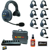 Eartec EVADE EVX8S Full Duplex Wireless Intercom System with 8 Single Speaker Headsets Bundle with Goby Labs Spray for Mics/Headphones and Kellards Screening Cleaning Wipes (5-Pack)