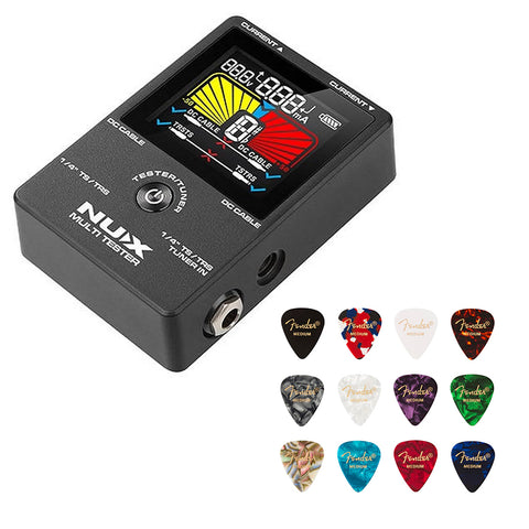 NUX NMT-1 4 in 1 Rechargable Multitester Bundle with Fender Classic Celluloid Guitar Picks 12-Pack