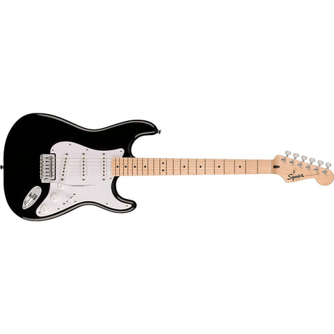 Squier Sonic Stratocaster Electric Guitar, with 2-Year Warranty, Black, Maple Fingerboard, White Pickguard